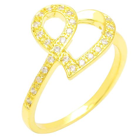 Sparkling Drop 18 K Yellow Gold Plated Continuous Heart Ring SDC066R045 ...