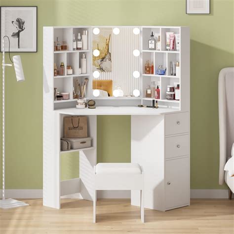 Amazon.com: IRONCK Vanity Desk with LED Lighted Mirror & Power Outlet ...