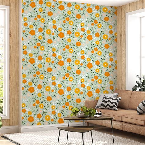 Modern Orange Color Floral wallpaper for living rooms – Paper Plane Design