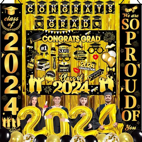 Buy Graduation Party Supplies Black and Gold Class of 2024, Congrats ...