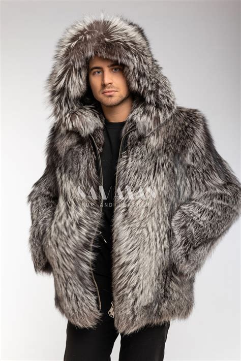 Theo | Men's Real Silver Fox Jacket With Hood - Samarasfurs.com | Fur ...