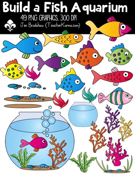 Build a Fish Aquarium Clipart, Fish Bowl Clipart Kit | Art drawings for ...