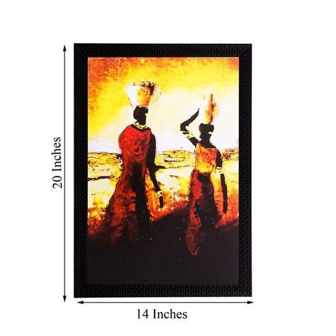 Walking Tribal Woman Matt Textured UV Art Painting - eCraftIndia Online