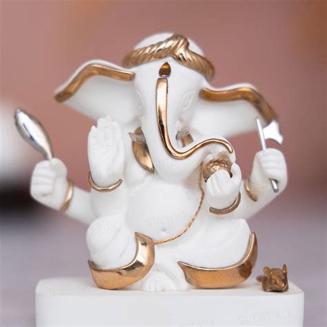 Exquisite White & Gold Plated Kaan Ganesh Murti (3.5 Inch)