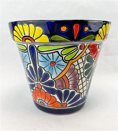 Talavera Flower Pot Tampered 11 Inches Mexican Clay Flower Pot Mexican ...