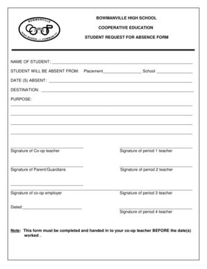 Fillable Online Request for Absence - Bowmanville High School Fax Email ...