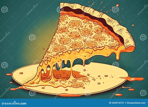 Drawing Hot Pizza Slice with Melting Cheese. Generative AI Stock ...