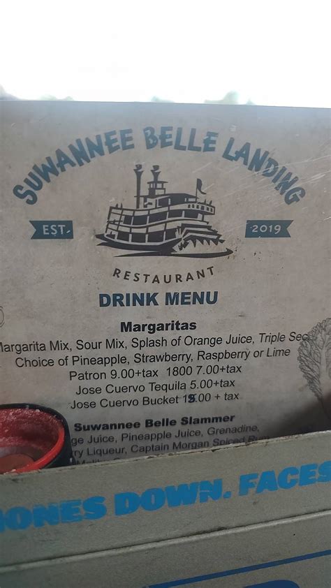 Menu at Suwannee Belle Landing restaurant, USA