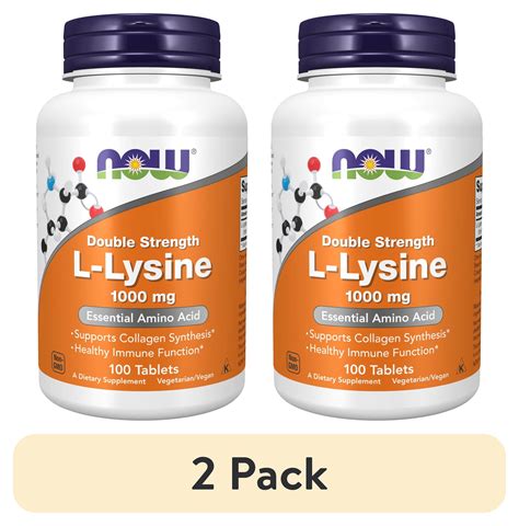 (2 pack) NOW Supplements, L-Lysine (L-Lysine Hydrochloride) 1,000 mg ...