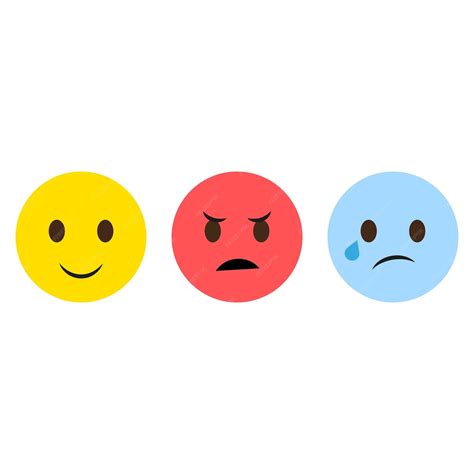 Glücklich wütend traurig Drei Emoji-Gesichter Farbige Emotions-Ikonen Vektorillustration ...