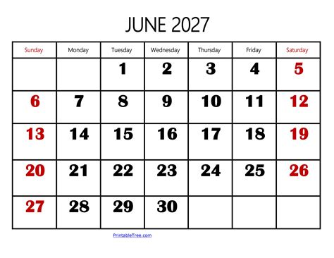 Blank June 2027 Calendar Printable PDF Templates Free Download