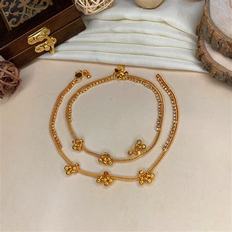 Gold Plated Diamond Gungru Anklet - Abdesignsjewellery