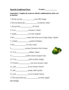 Spanish Conditional Tense Worksheet - El condicional (Regular ...