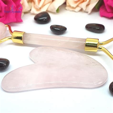 Rose Quartz Roller and Guasha set – Trucrystals.in