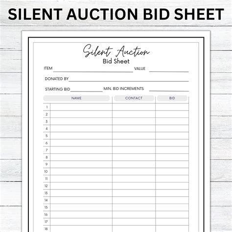 Editable Silent Auction Bid Sheet, Silent Auction Sign up Sheet ...