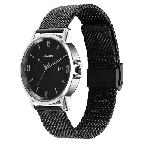 Buy Online Sonata Quartz Analog Black Dial Watch for Men - 77083km01 ...