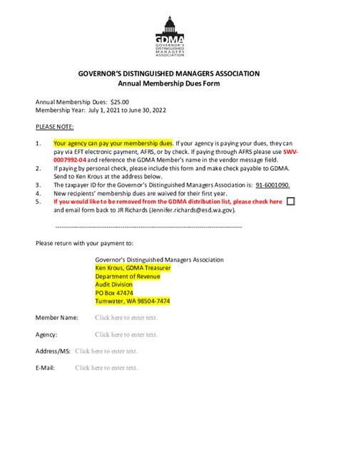 Fillable Online FY22 GDMA Membership Dues form.pdf - WA.gov Fax Email ...