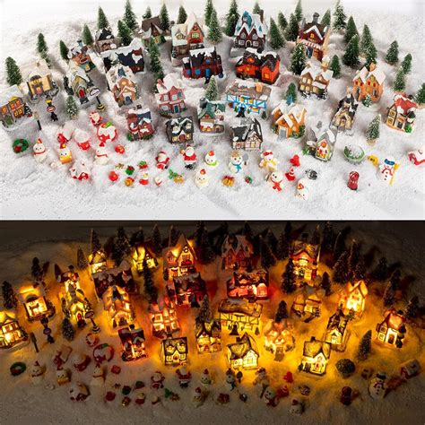 Amazon.com: Ceenna 105 Pcs Christmas Village Set Lighted LED Christmas ...