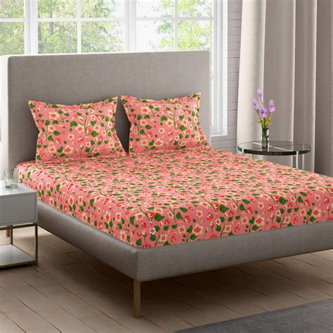 Buy BICHAUNA Amelia Cotton 120TC Printed 3Pcs Queen Bedsheet Set from ...