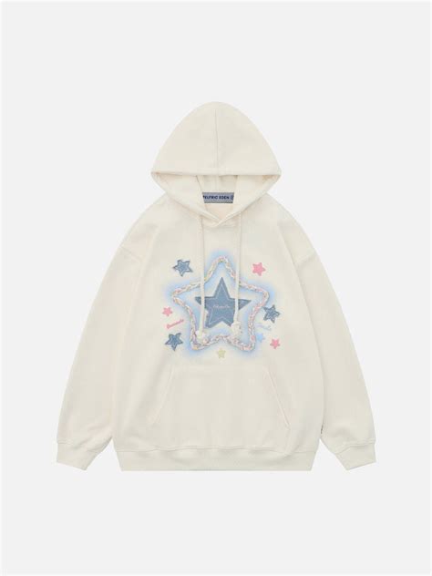 Aelfric Eden Denim Star Applique Embroidery Hoodie | Sweat capuche ...