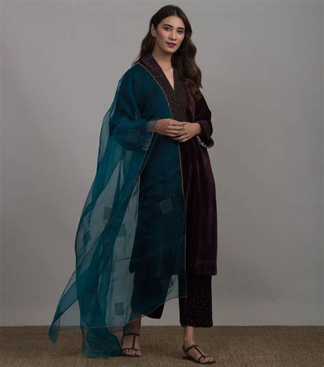 Teal organza dupatta – Tulsi Online