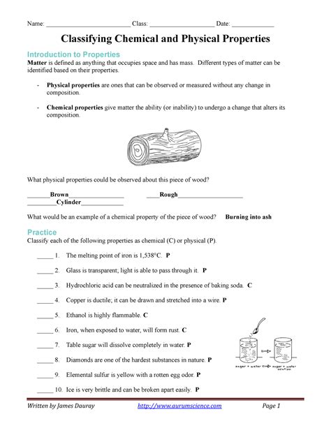 Free Printable Physical and Chemical Properties and Changes Worksheets - Worksheets Library