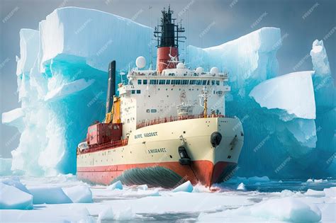 Premium Photo | Large icebreaker ship draws heavy cargo of goods in port