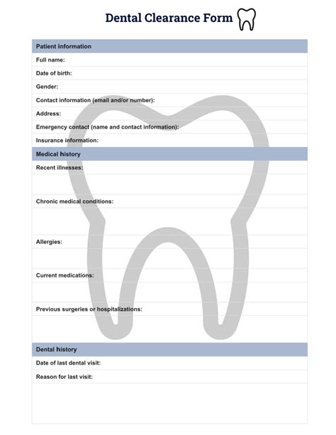 Free Printable Dental Clearance Form Template - Printerfriendly