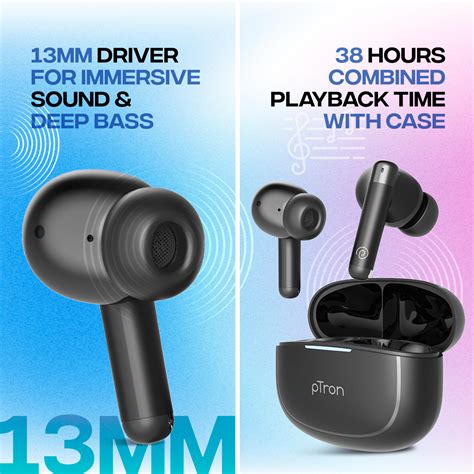 pTron Bassbuds Duo Pro TWS Earbuds with HD Mic (Black) - pTron India