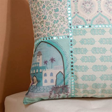 Valencia Turquoise Velvet Patchwork Cushion Cover 16 x 16 Inch Online ...