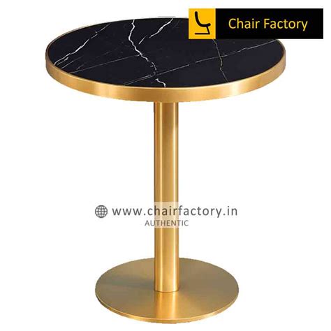 Zoella Single Pillar Black & Gold Marble Finished Circle Cafe Table ...