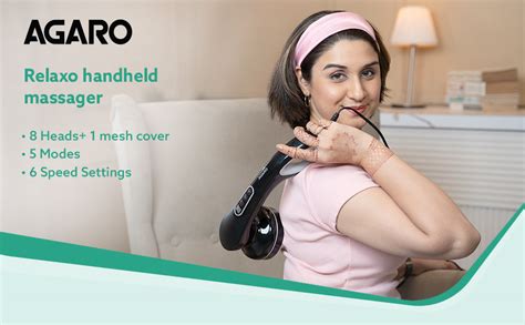 AGARO Relaxo Electric Handheld Full Body Massager with 8 Massage Heads ...