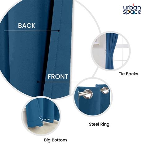Blue Faux Slik Blackout Curtains for Living Room | Urban Space