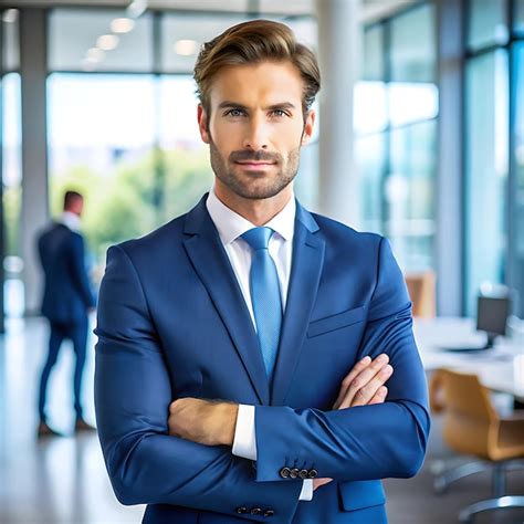 A man in a blue suit stands in white background | Premium AI-generated ...