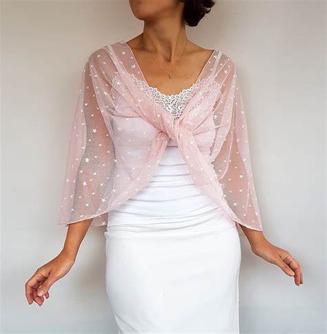 Blush Tulle Bridal Shoulder Wrap, Mesh Twisted Shrug, Wedding Infinity Shawl, Stole Top ...