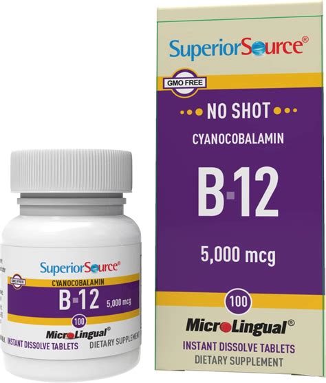 Superior Source No Shot Vitamina B12 Cianocobalamina 5000 mcg comprimidos sublinguales de ...