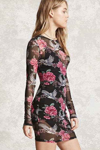 Shop Sheer Bird Print Bodycon Dress for Women from latest collection at ...