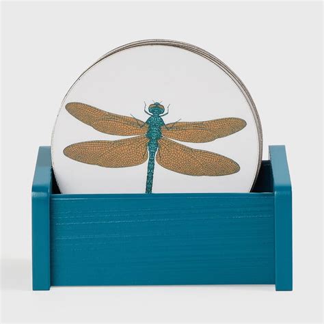 Buy Corsica Dragonfly Set of 6 Wood Tea Coasters with Stand from ...