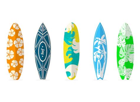 Surfboards set with different bright and unusual pattern designs ...