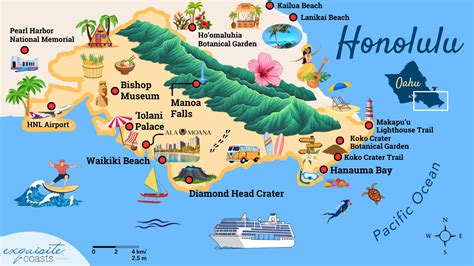 Honolulu map of attractions - Touristvisitorguides.com