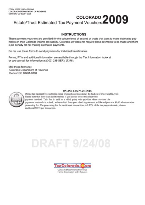 Colorado Form 105ep Draft - Colorado Estate/trust Estimated Tax Payment ...