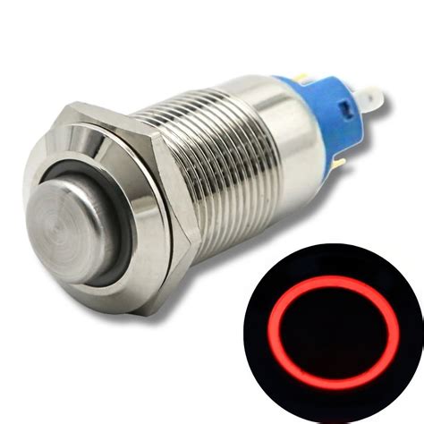 12mm Size RED Led Stainless Steel Latching Type Push Button Switch 5v ...