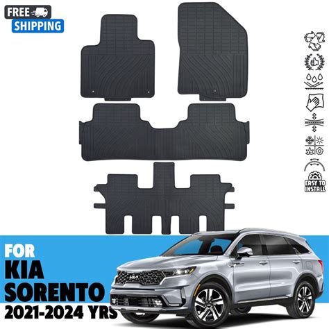 Floor Mats for KIA Sorento 2021-2024 3ROW All Weather Rubber Set Black ...