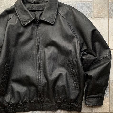Vintage 90s Black Leather Bomber Jacket YBS Zipper, Men's Fashion ...