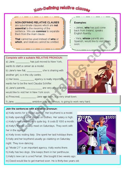 Defining and Non Defining Relative Clauses Worksheet 的图像结果