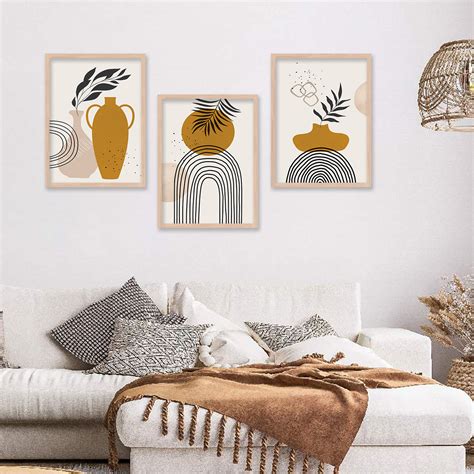 Minimal Art Prints for Living Room Bedroom - Orange Boho Art Combo for ...