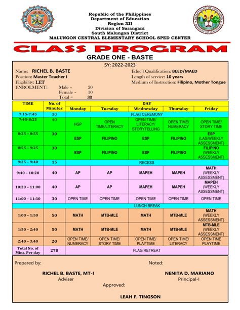 Image result for Grade 1 Class Program