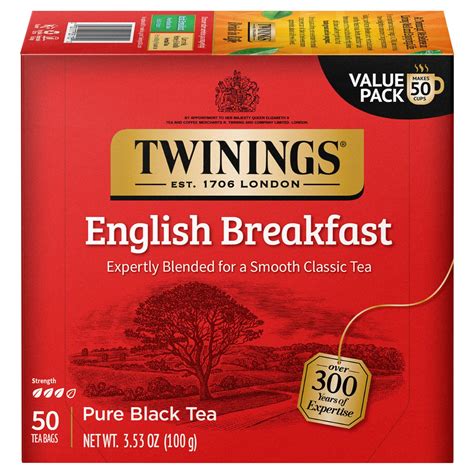 Twinings Caffeinated English Breakfast Pure Black Tea, 50 Count Box ...
