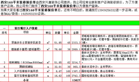 2018年西安100平米装修预算清单/报价明细表