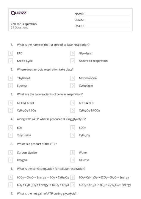 50+ cellular respiration worksheets for 12th Class on Quizizz | Free ...